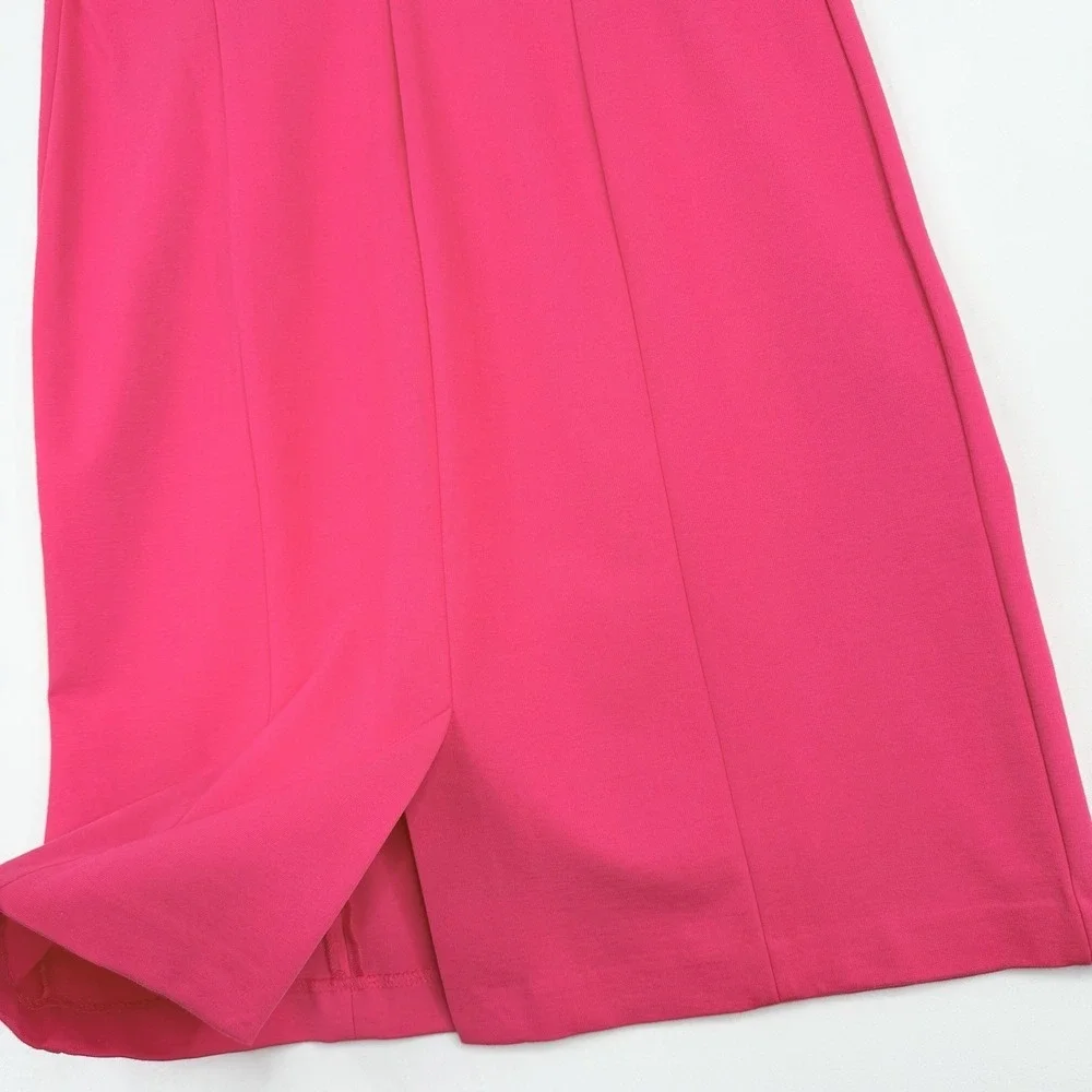Talbots Women's Pink Sleeveless Sheath Dress V Neckline Ponte Knit 14 Rayon/Nylo